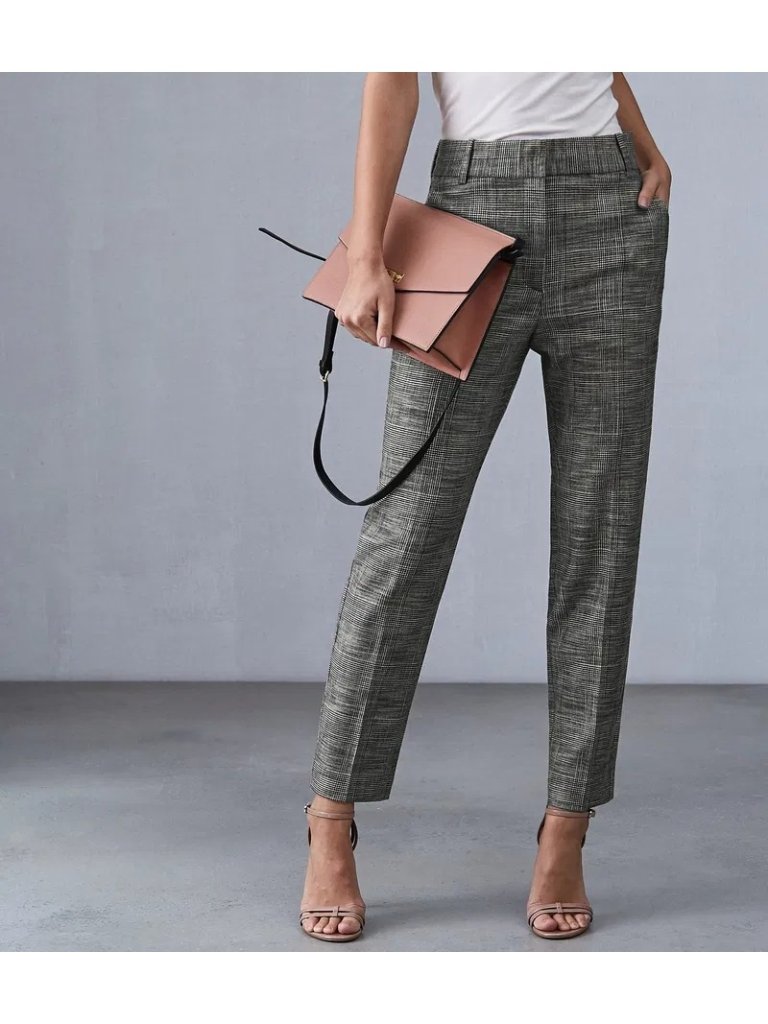 Reiss Us 4 Issa Checked Tailored Trousers Pants High Rise Straight Leg